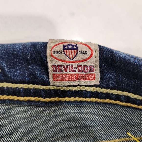 Devil Dog Jeans Dungarees Dark Blue Wash Straight Stretch Denim Mens 36x30 - Picture 8 of 15